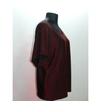 Błyszcząca wieczorowa tunika Oversize z dekoltem - czerwone wino